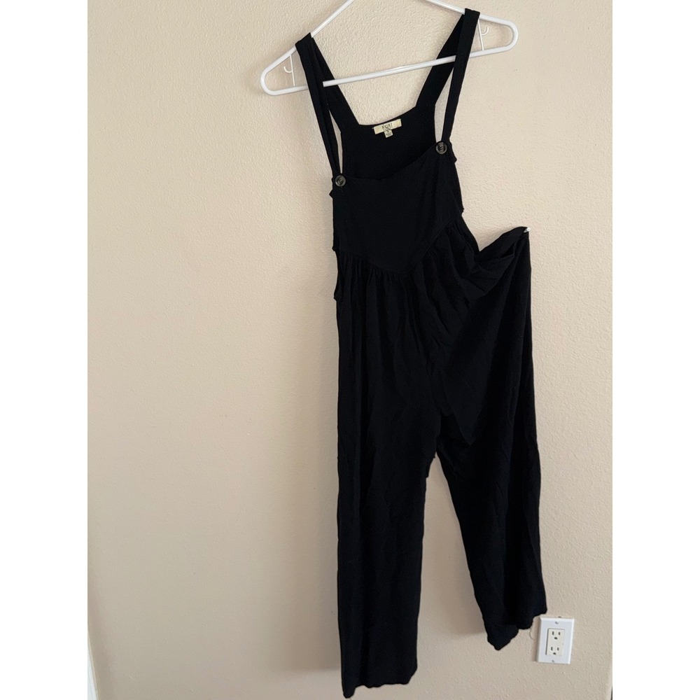 Kori America Black Wide Leg Bib Front Jumpsuit Overalls Small Boho Relaxed